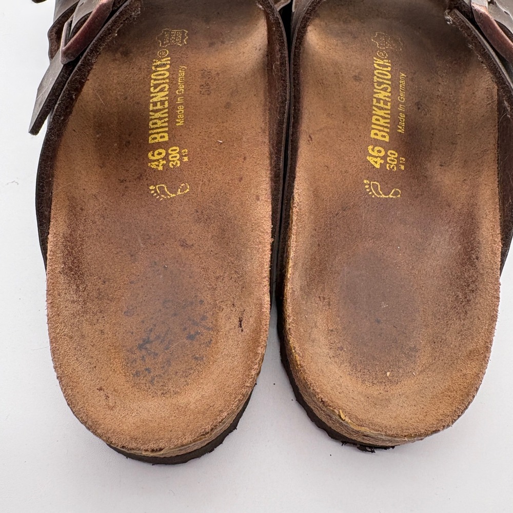 Birkenstock Arizona Dark Brown Leather Sandal Mens 13 EU 46 Two Strap Slide - Picture 8 of 10